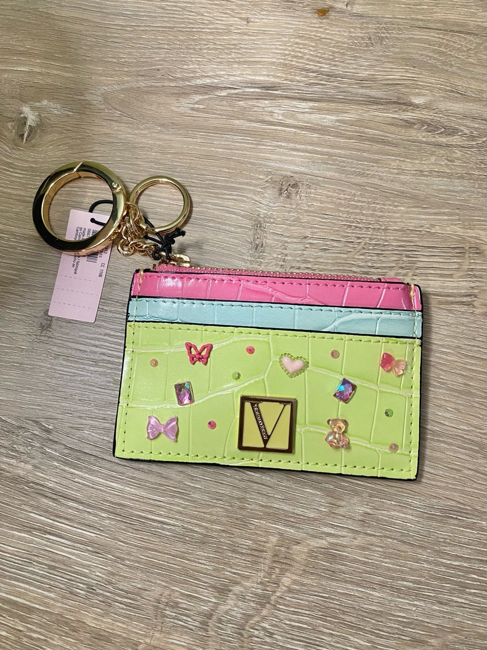 Vibrant Multi-Color Butterfly Card Holder Keychain - Lime, Pink & Blue